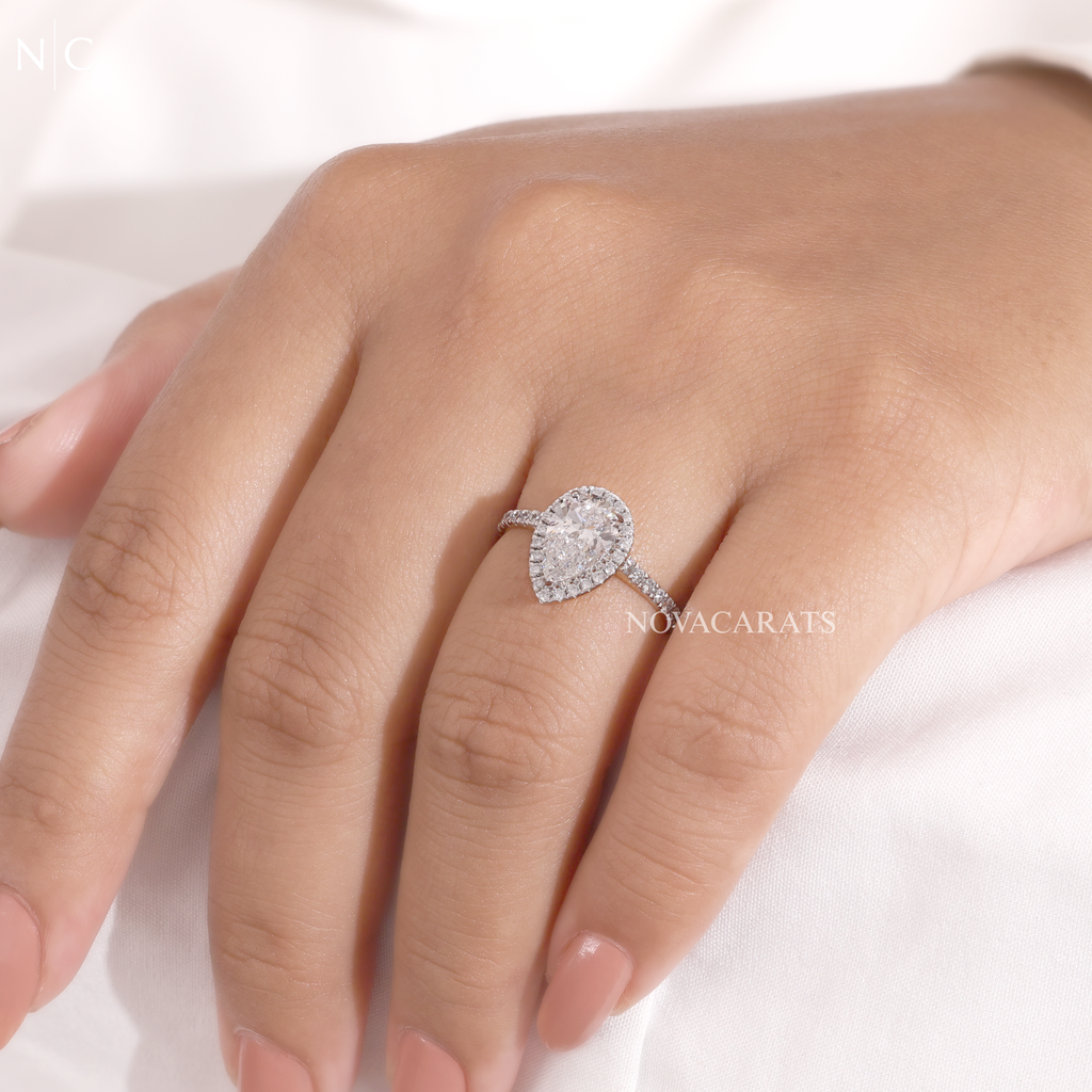 Pear Cut Unique Halo Engagement Ring