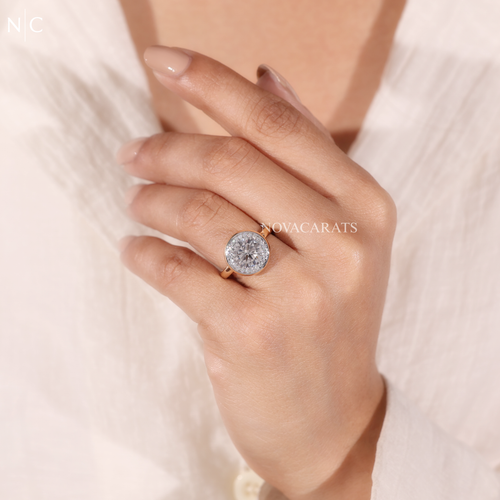 Round Cut Art Deco Halo Engagement Ring