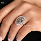 Vintage Floral Champagne Oval Halo Ring