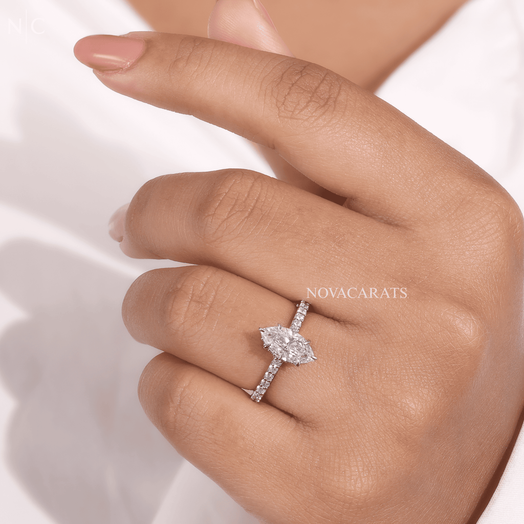 Marquise Cut Unique Hidden Halo Engagement Ring