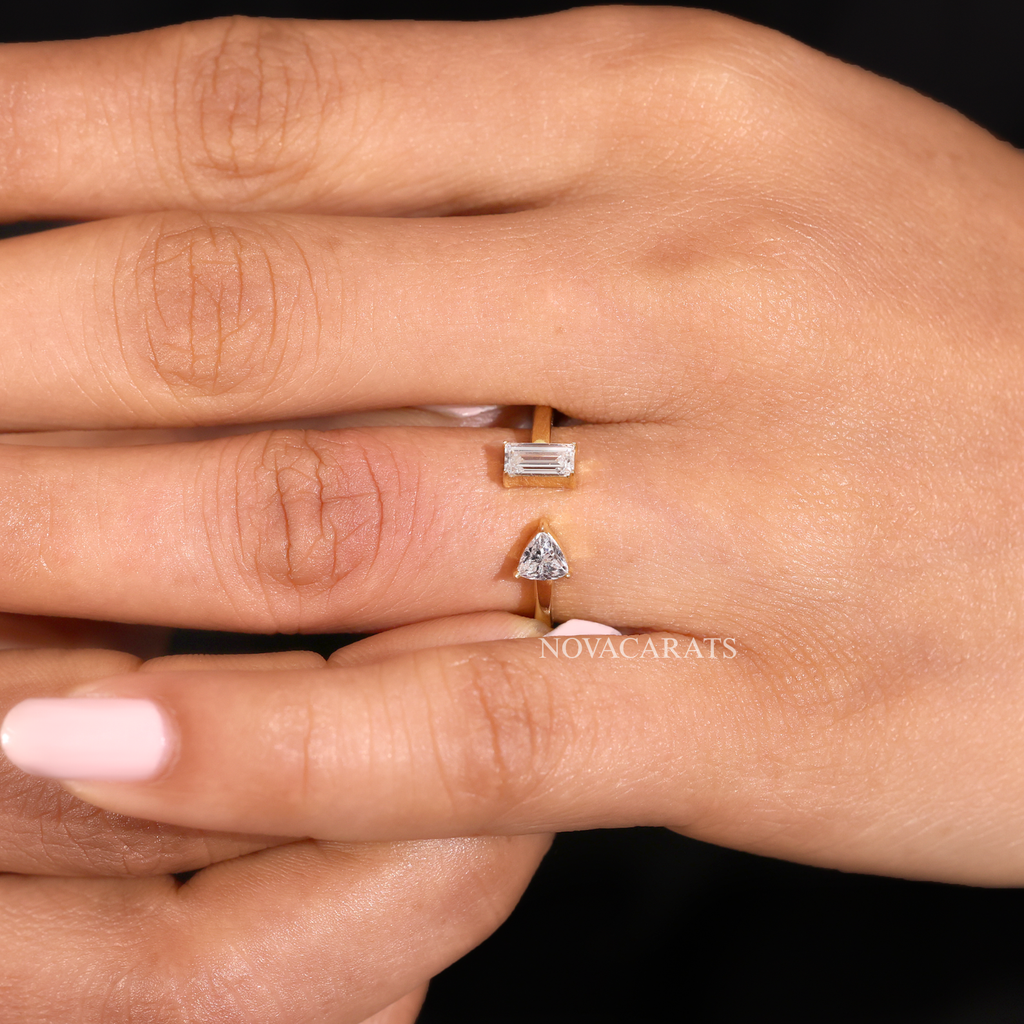 Modern Bypass Emerald & Trillion Cut Diamond Ring