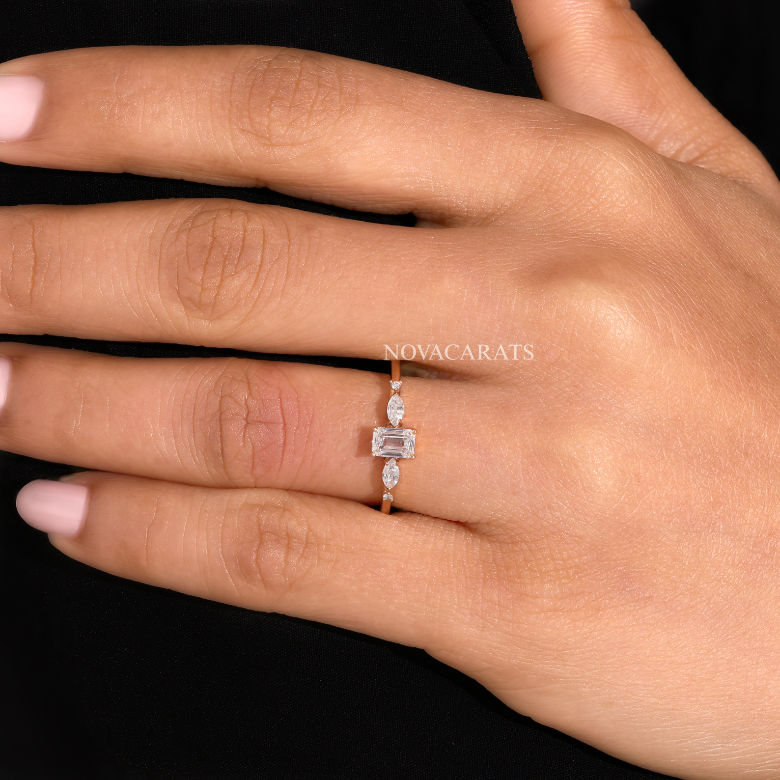 Nature Inspired Emerald Cut Accent Solitaire Ring