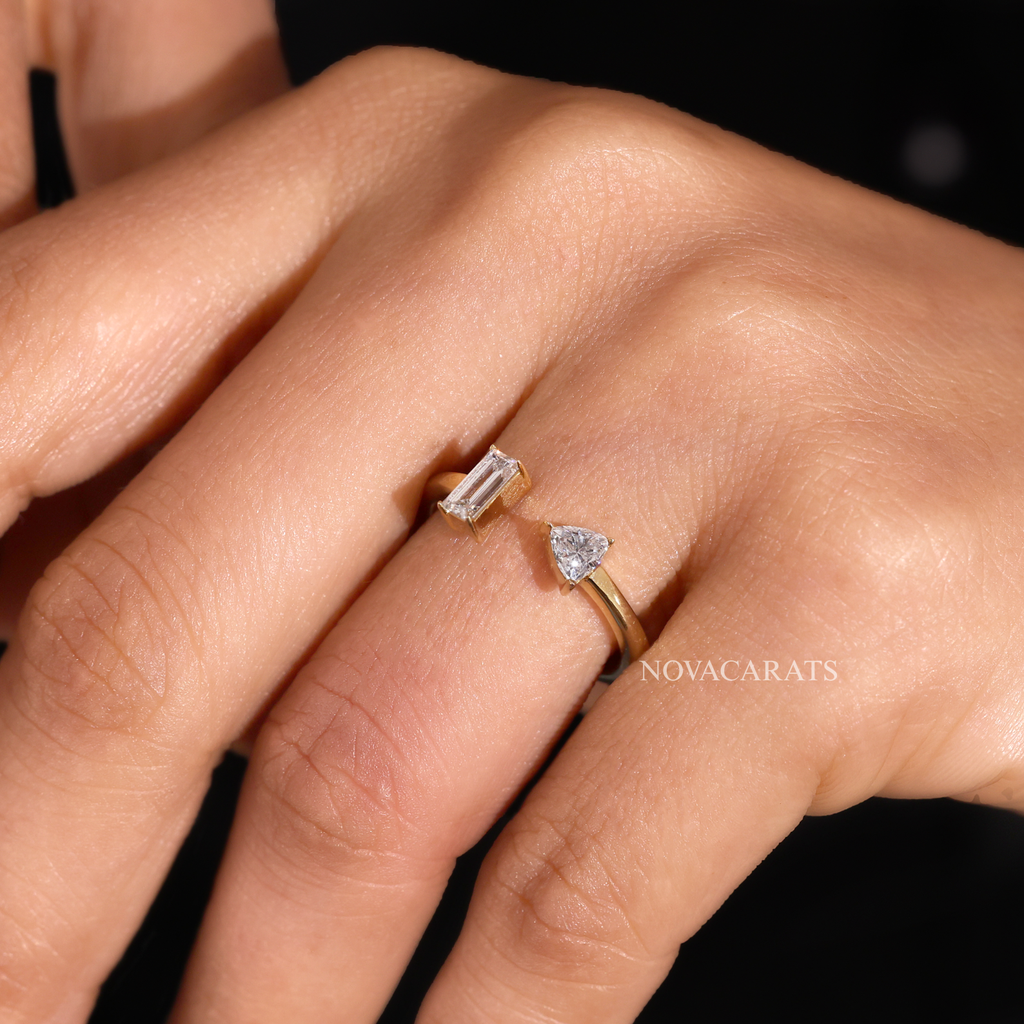Modern Bypass Emerald & Trillion Cut Diamond Ring