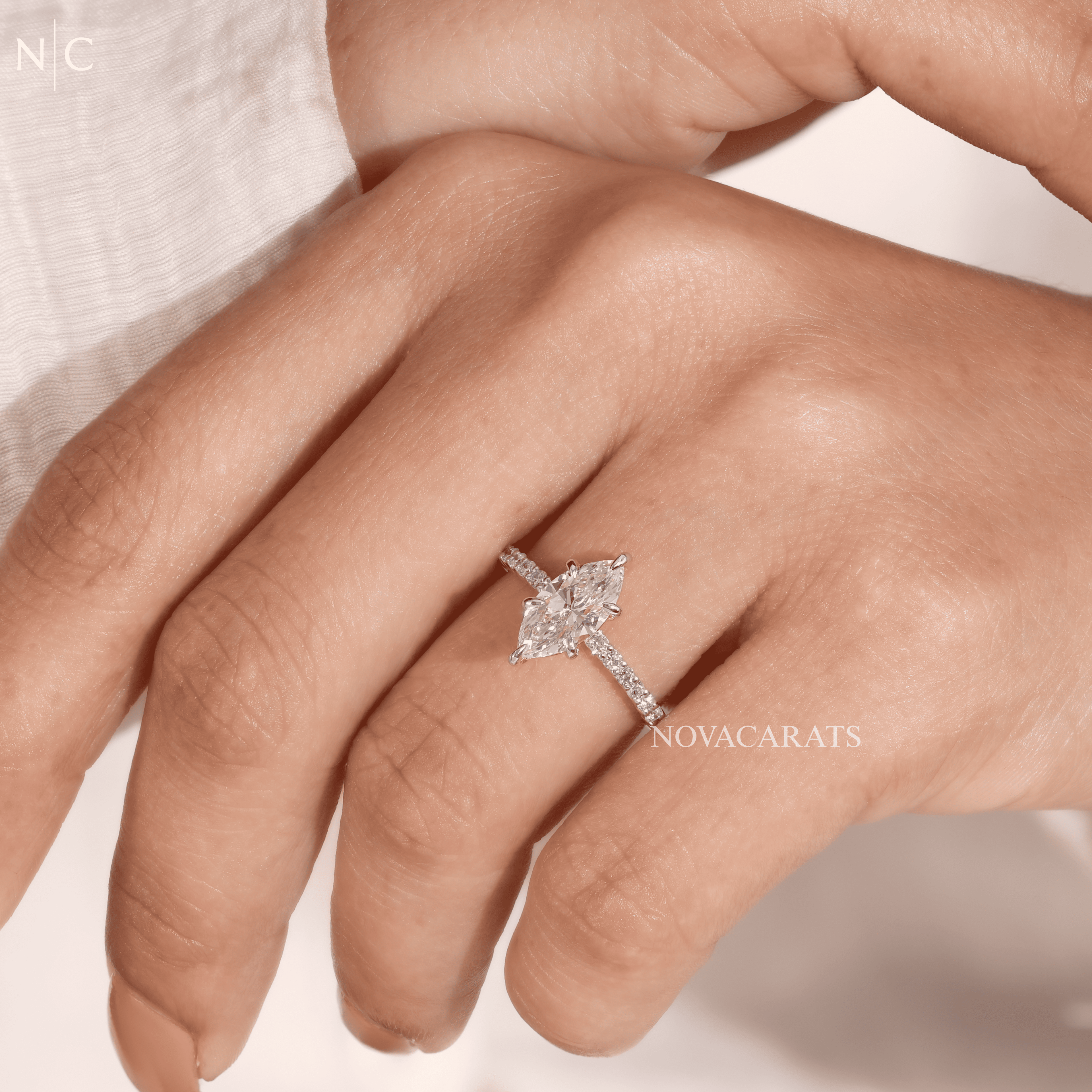 Marquise Cut Pave Solitaire Engagement Ring