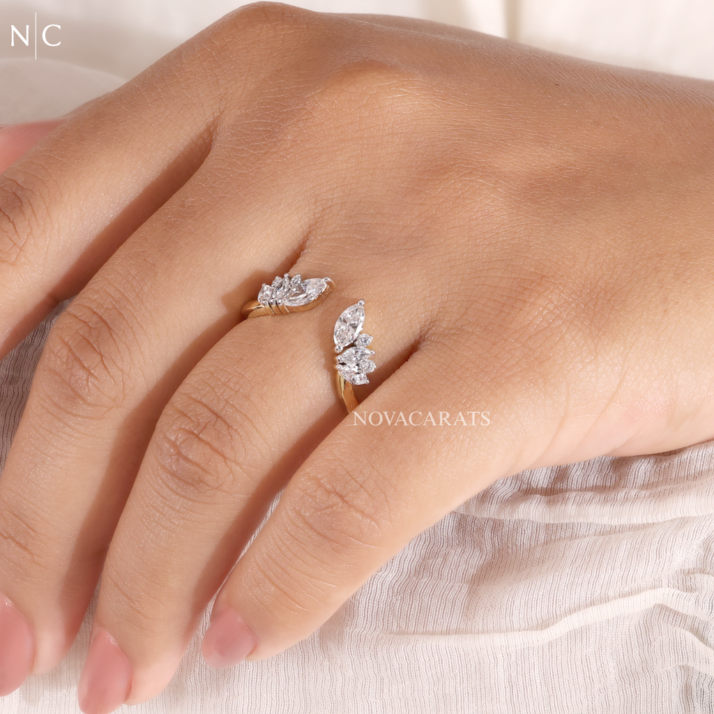 Unique Open Bypass Floral Wedding Ring