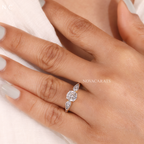 Round Cut Marquise Side Stone Ring