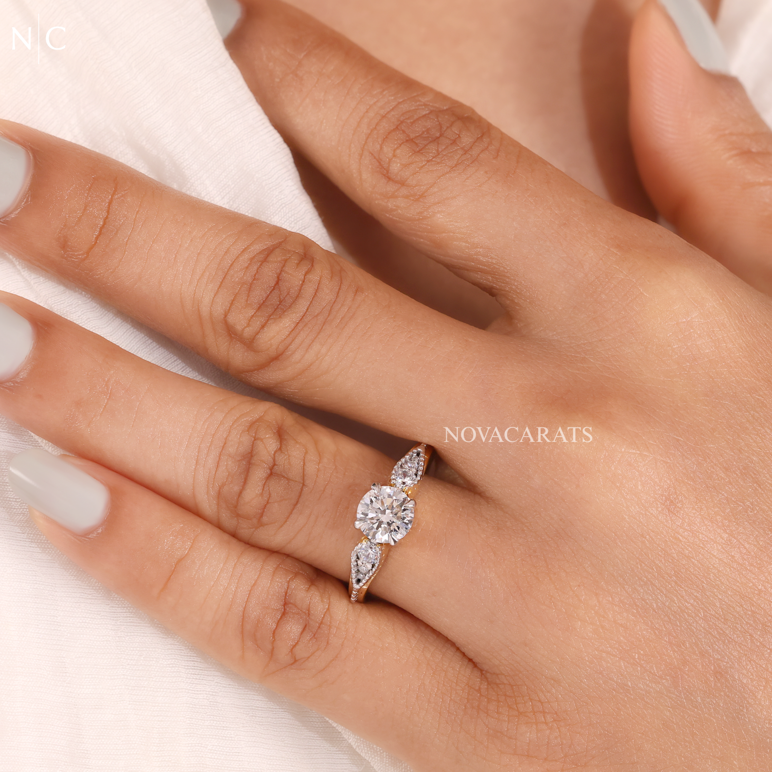 Round Cut Marquise Side Stone Ring