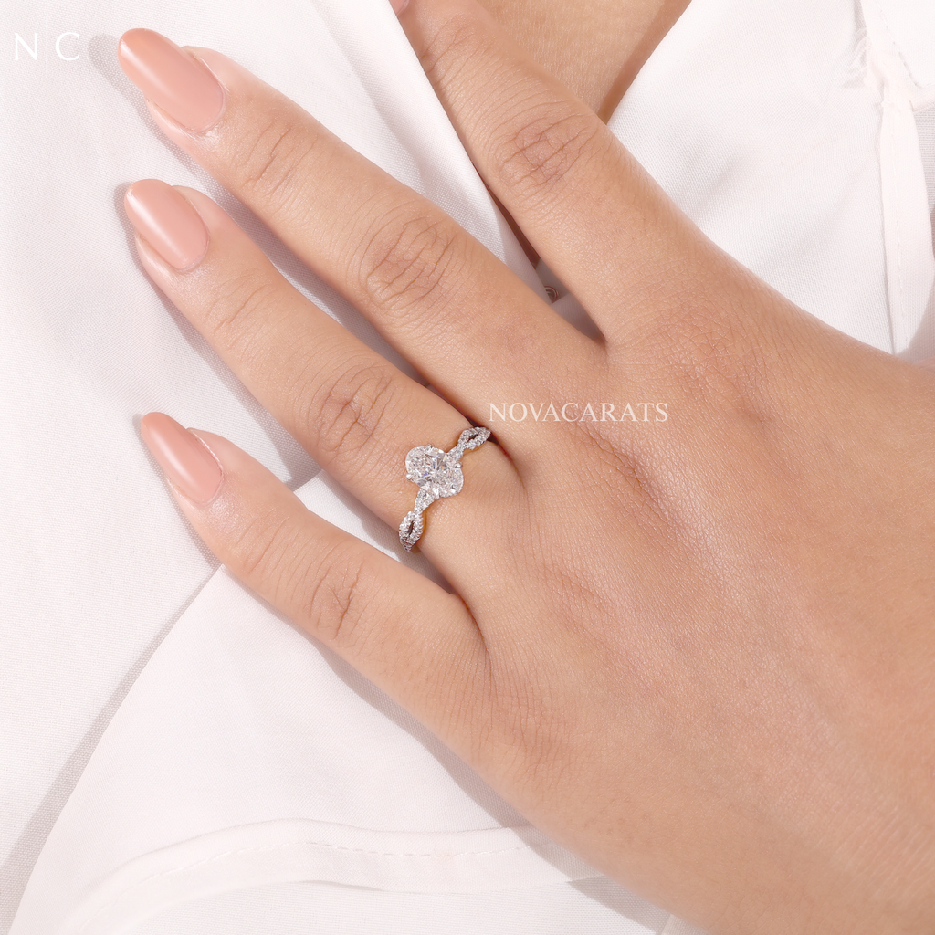 Oval Cut Twisted Infinity Pave Engagement Ring