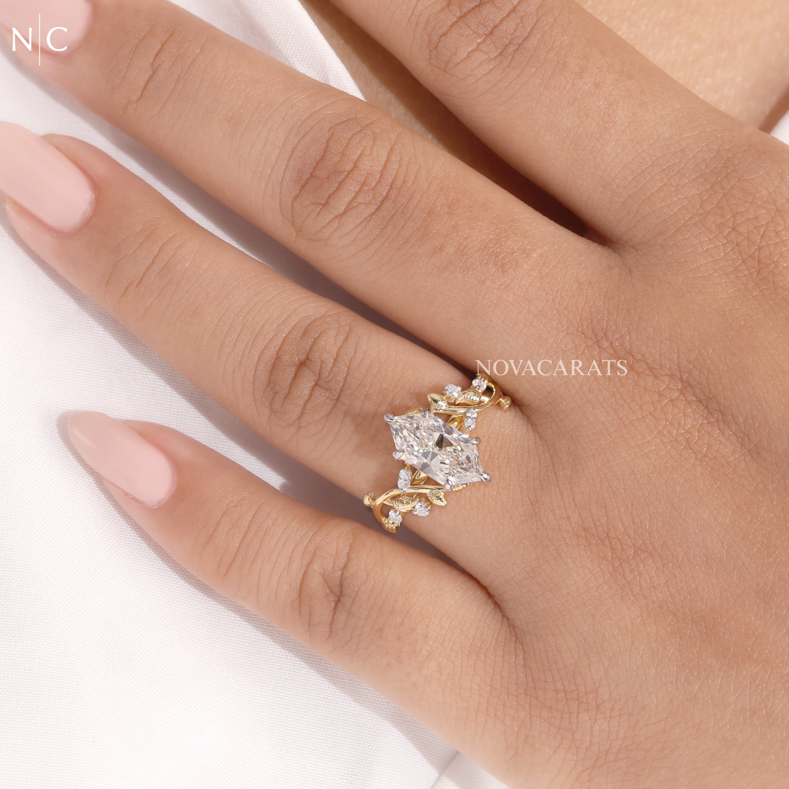 Marquise Cut Unique Botanical Nature Inspired Diamond Ring