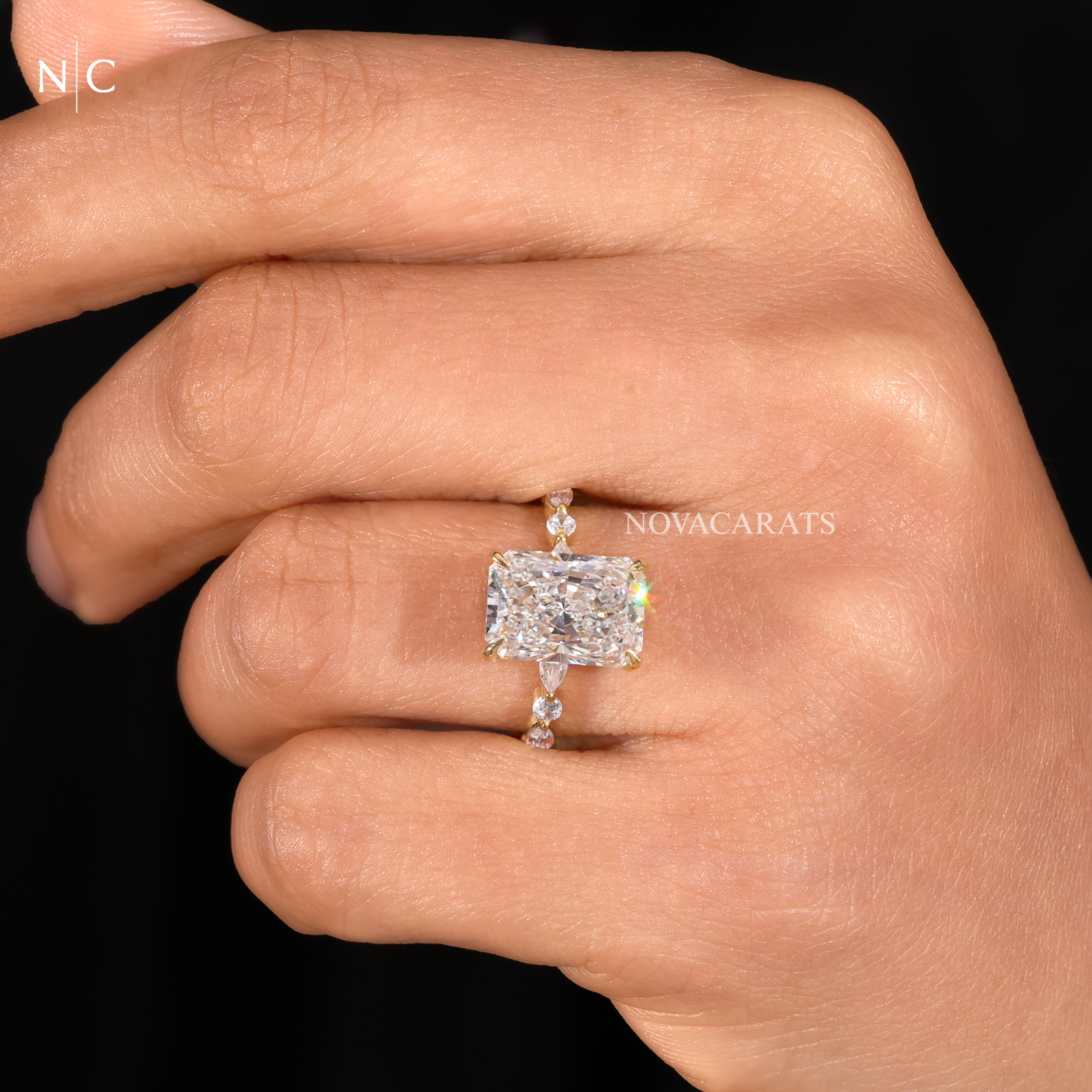 Radiant Cut Hidden Halo Engagement Ring