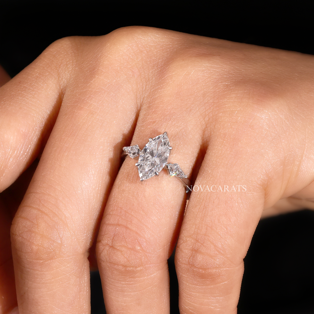 Modern Marquise Kite Side Stone Solitaire Ring