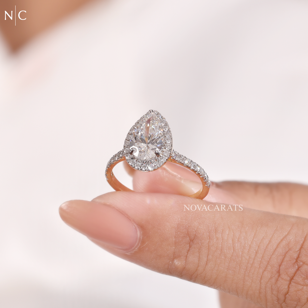 Pear Cut Unique Halo Engagement Ring