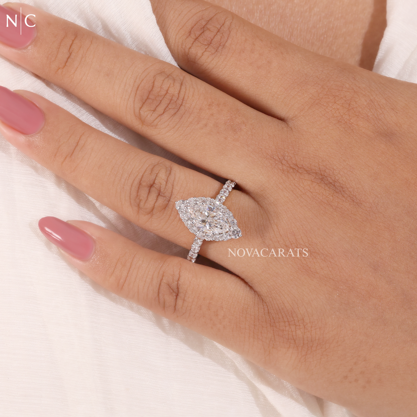 Marquise Cut Unique Floral Halo Ring