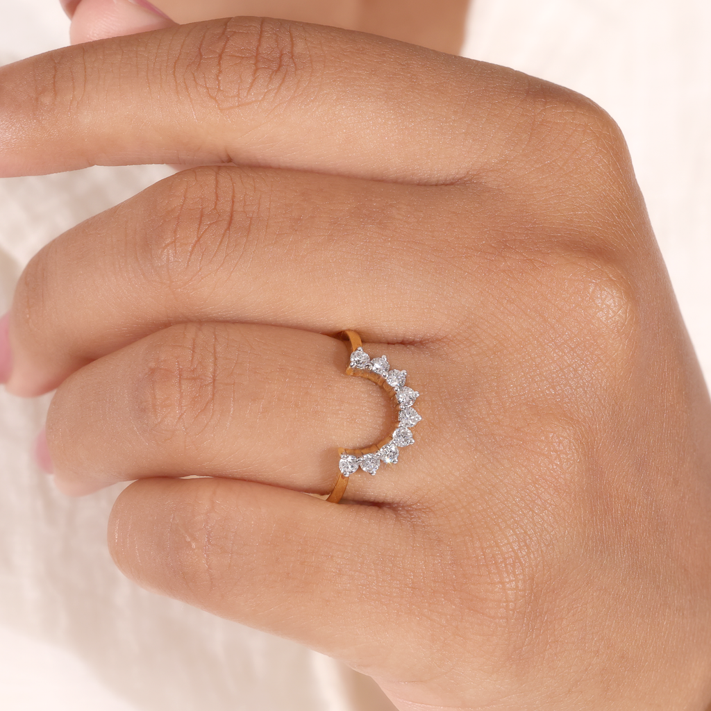 The Arc | Round Cut Curved Crown Wedding Band